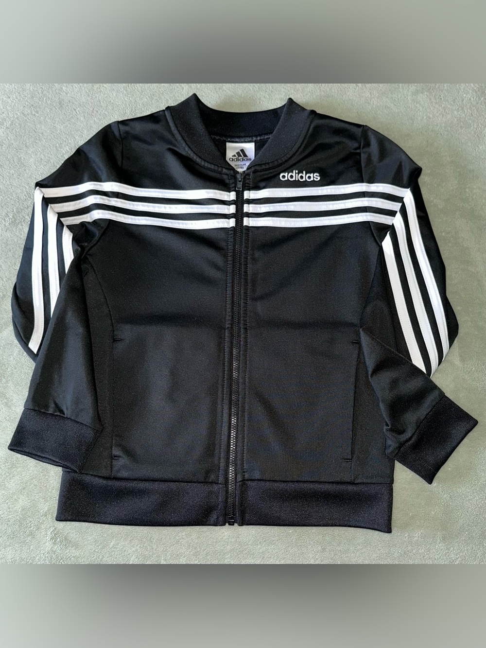 Adidas Boys Size S 7/8 Full Zip Black White Track Jacket